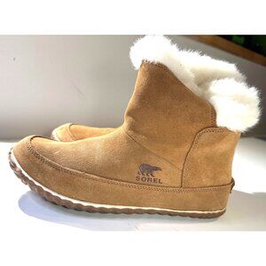 Sorel Womens Suede Winter Boots Tan Faux Fur Lining Size 8.5 Warm & Durable